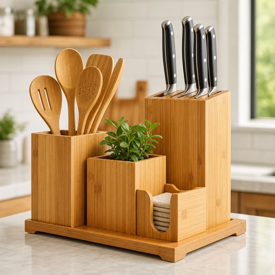 Bamboo Kitchen Organizer Set